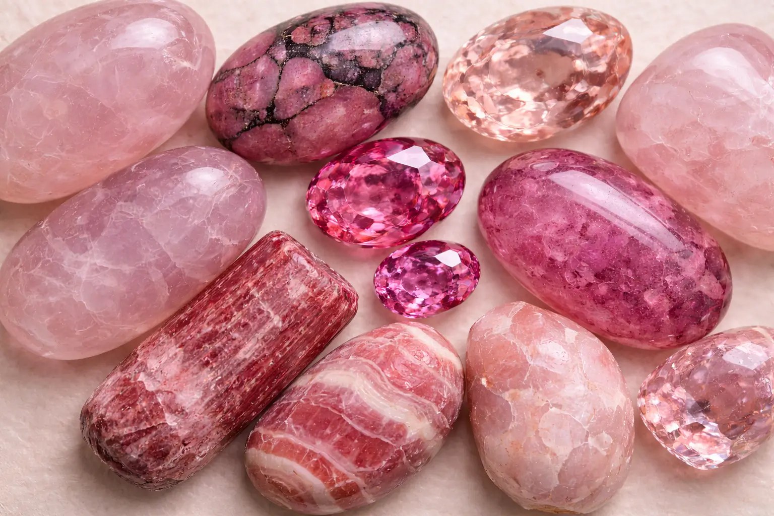 Pierres roses naturelles, quartz rose brut et pierres roulées