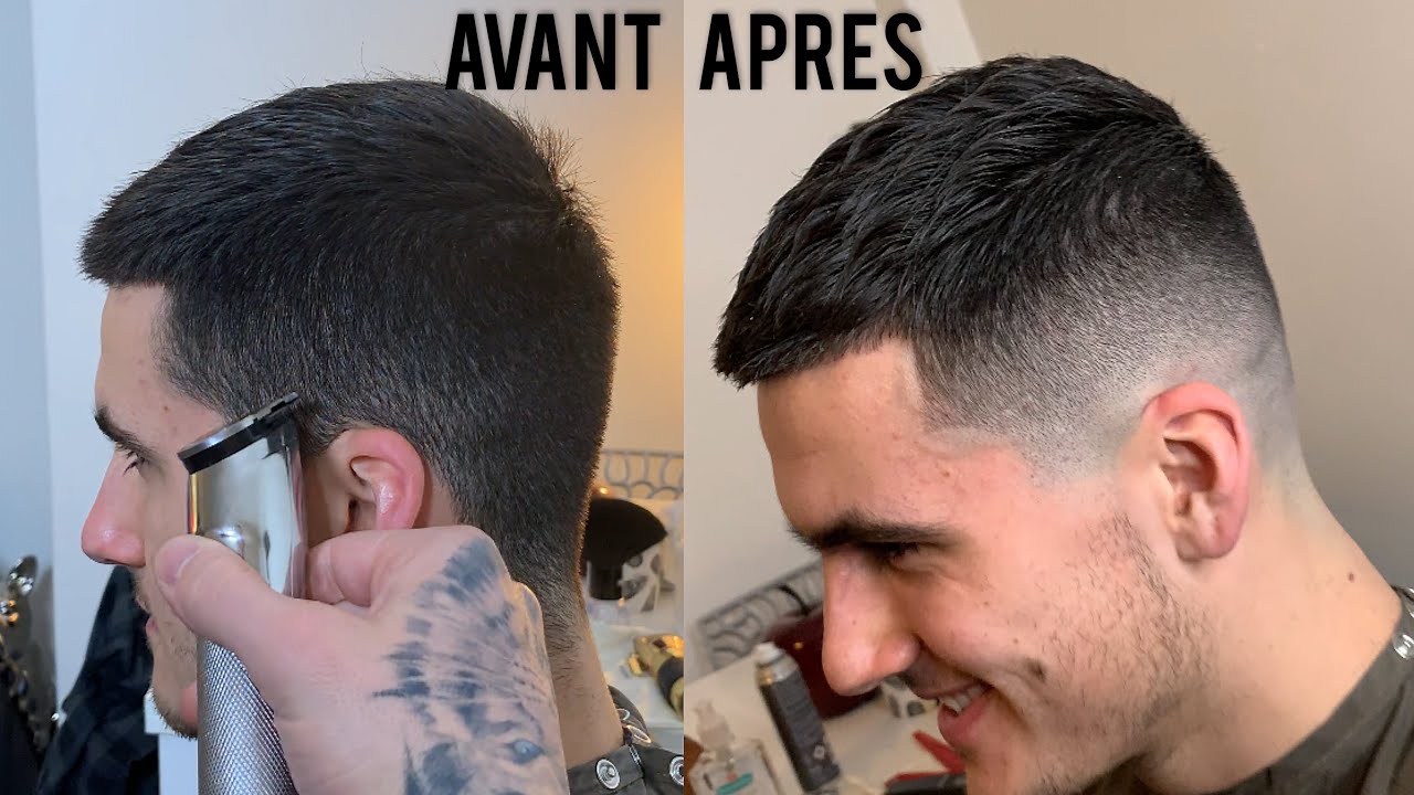 Coupe homme dégradé à blanc sur les côtés avec fondu progressif vers le dessus