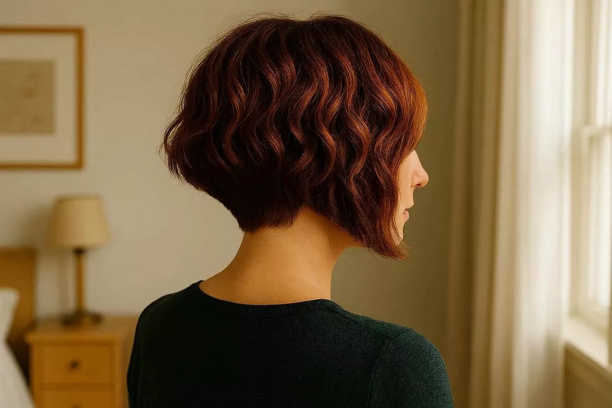 Carré dégradé sur cheveux mi-longs, pointes effilées encadrant le visage