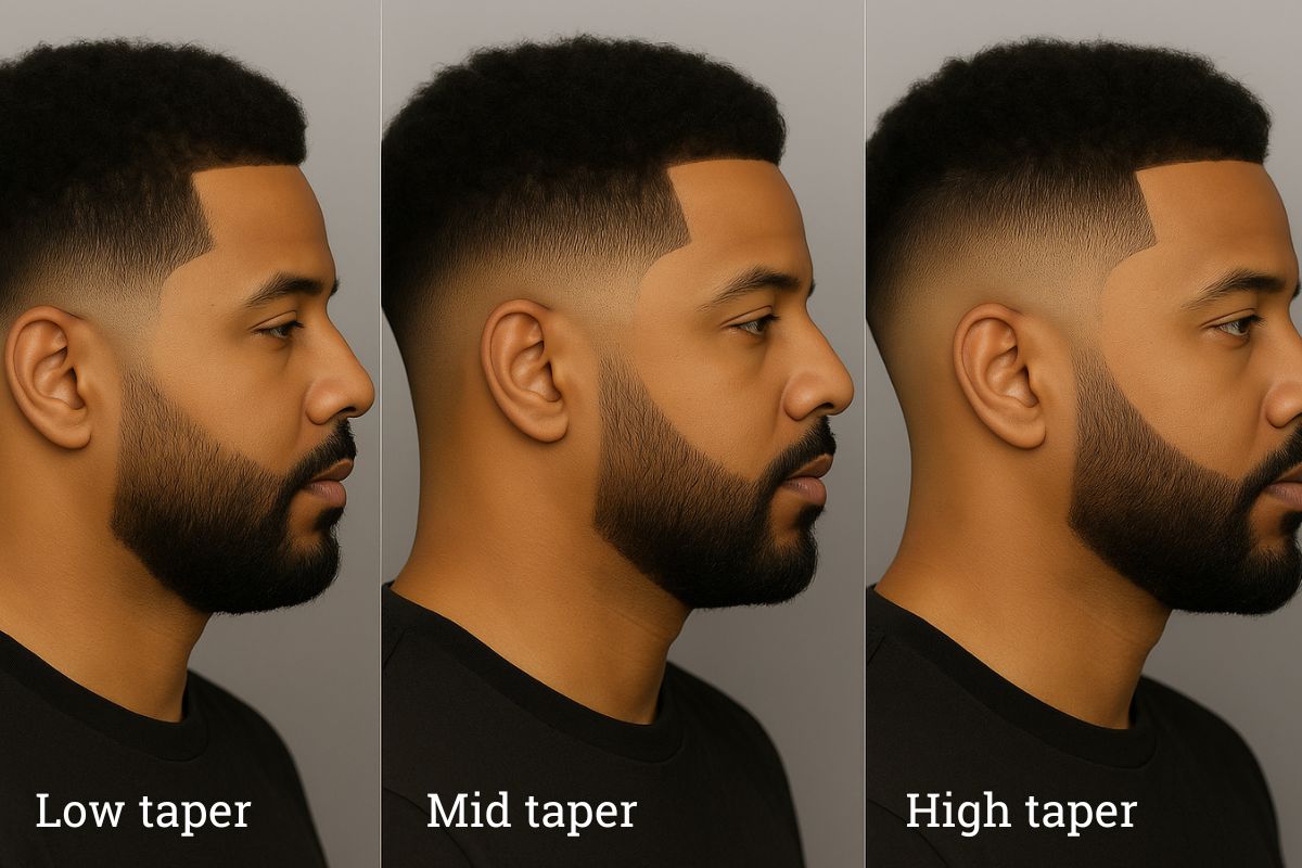 Dégradé bas noir sur cheveux afro courts avec contours nets