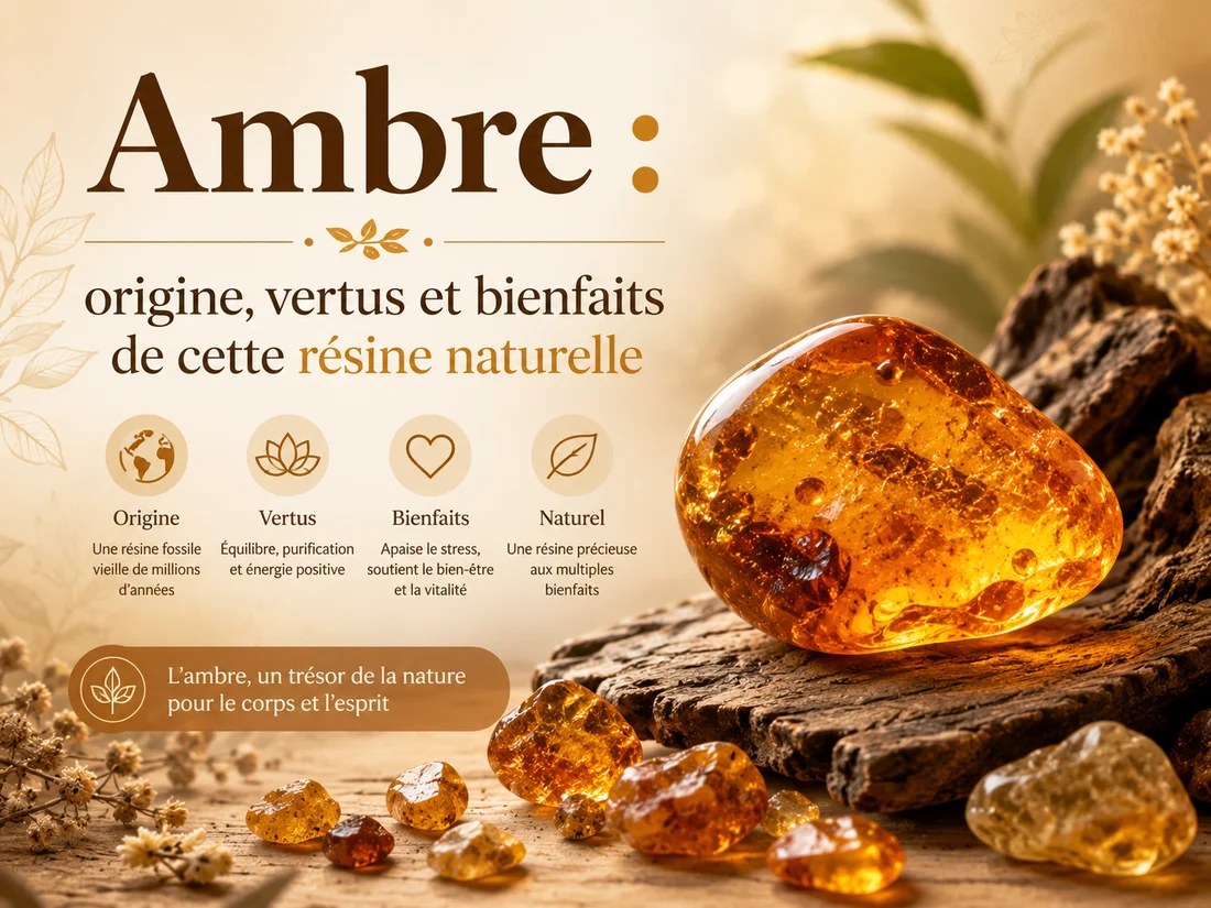 Pierre ambre naturelle aux teintes miel et cognac sur une surface claire