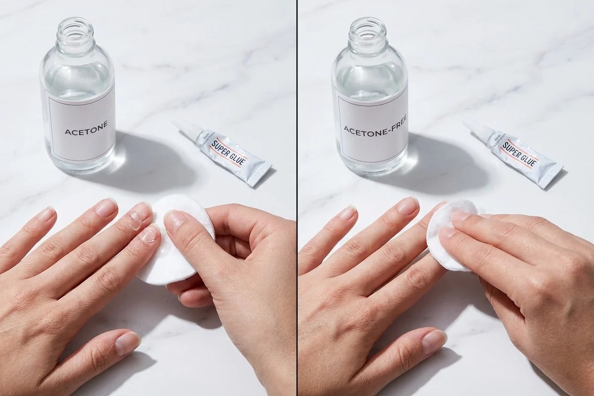 Coton posé sur des ongles vernis pour retirer le vernis sans dissolvant