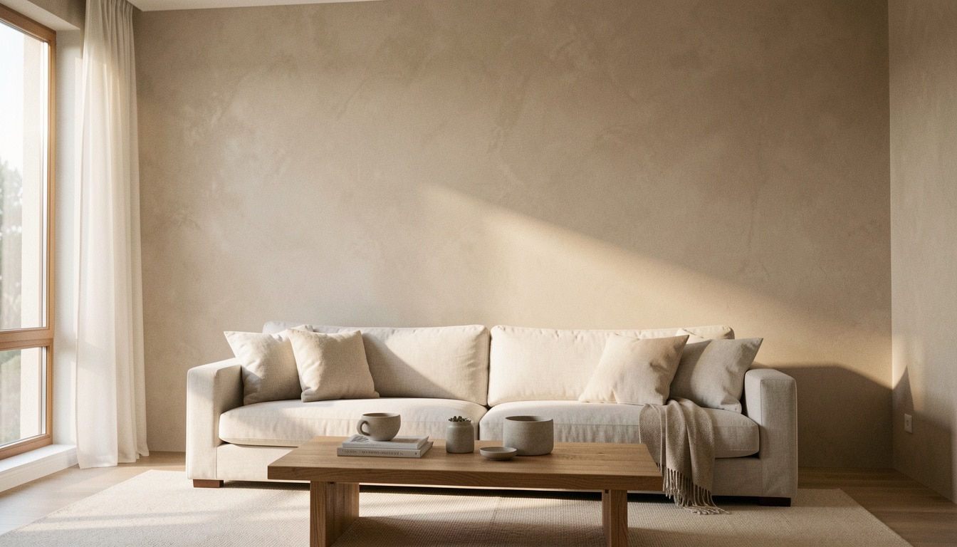 Mur intérieur recouvert d'un enduit décoratif minéral à effet marbre satiné