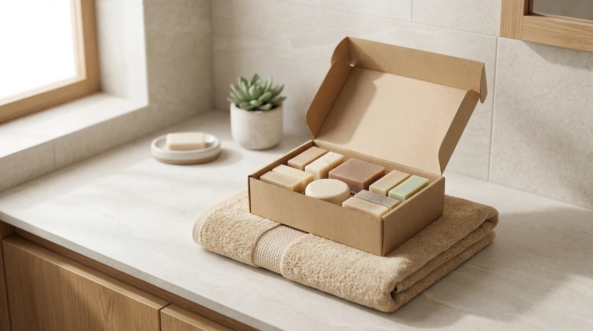 Cadeaux écologiques pour la maison avec objets durables, textiles naturels et emballage réutilisable
