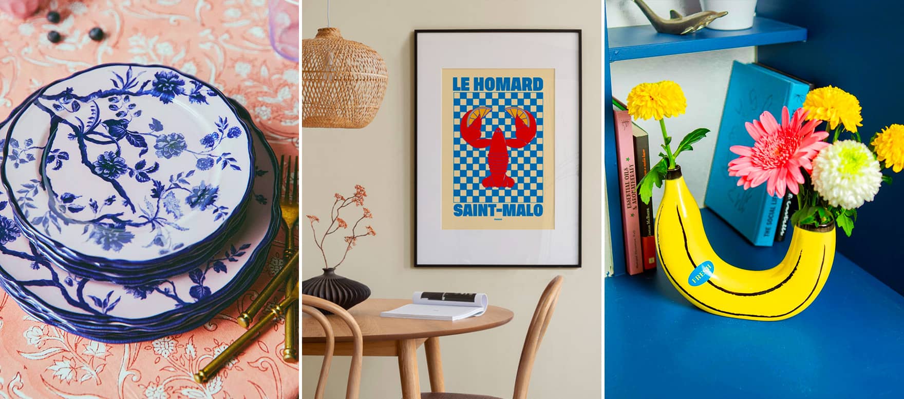 Cadeaux déco pour une pendaison de crémaillère : vase en céramique, bougie parfumée et plaid posés sur un canapé